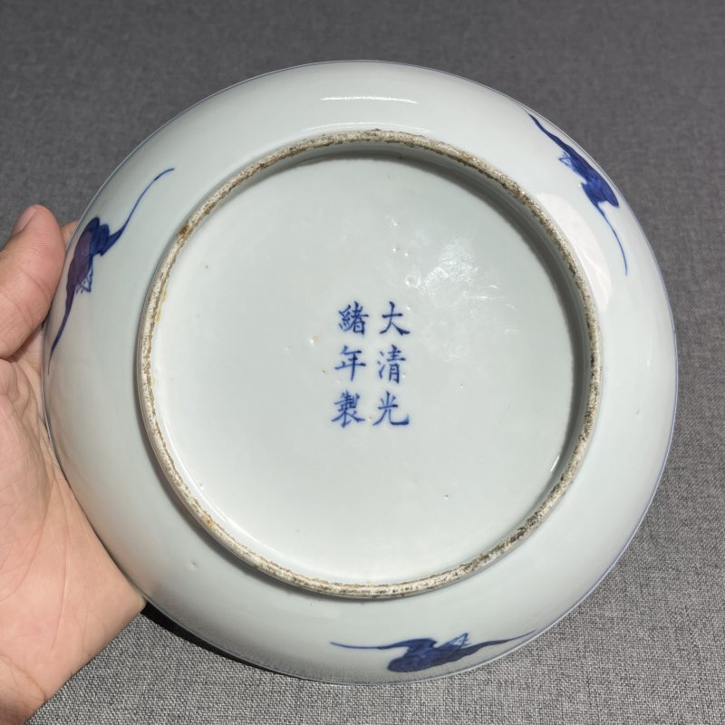 清光绪青花加彩花卉纹盘一对 - 图10