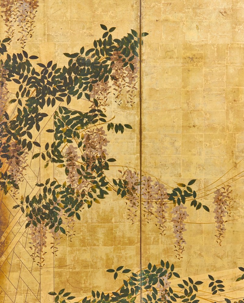 Attributed to the Hasegawa School, Wicker fence among wisteria, maple, bush clover and pampas grass, Edo period, early 17th century | 長谷川派　網代垣藤花・萩薄図屏風　江戸時代初頭　17世紀前半 - 图11