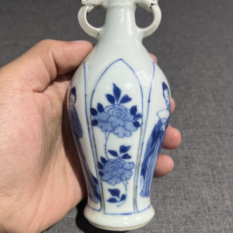 清康熙青花四美图象耳瓶 - 图5