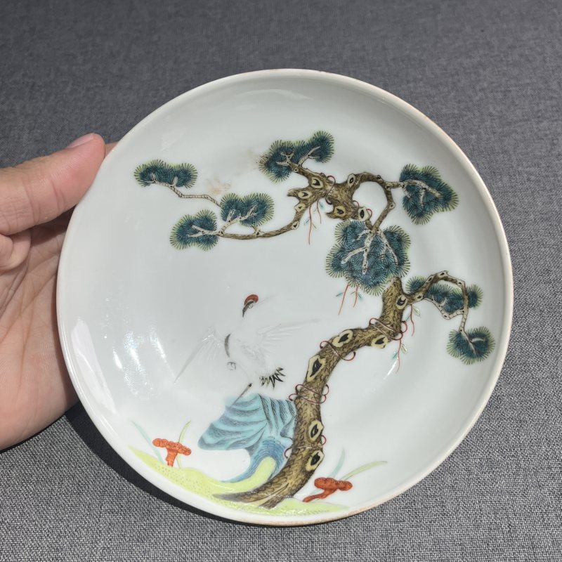 清光绪粉彩松鹤纹盘 - 图4