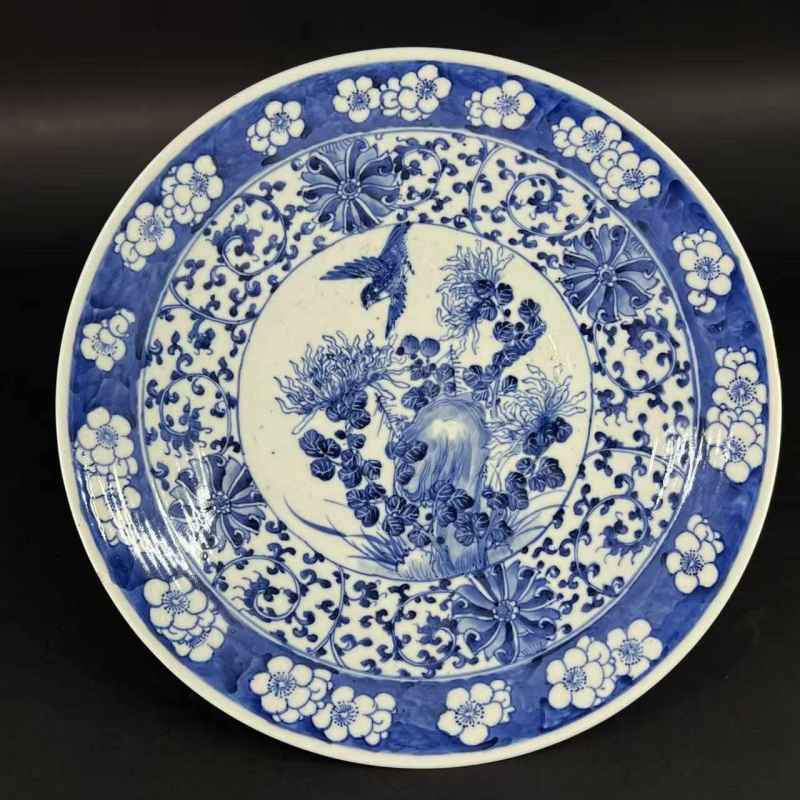 清中期 青花花鸟纹大盘 - 图1