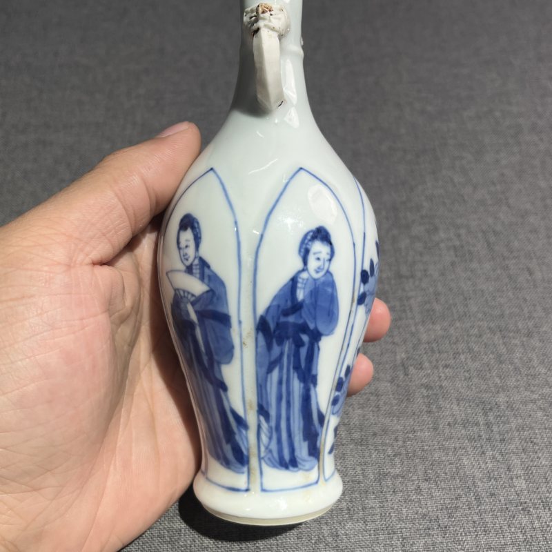清康熙青花四美图象耳瓶 - 图6