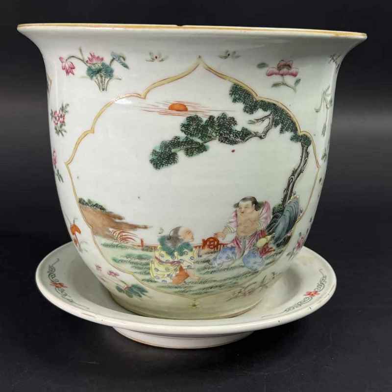 清光绪 粉彩开窗和合二仙花盆 - 图3