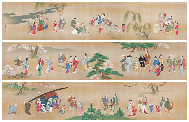 Miyagawa Choshun (1683-1753), Street performers in spring, Edo period, early 18th century |  宮川長春　遊楽図巻　江戸時代中期　18世紀前半 - 图1