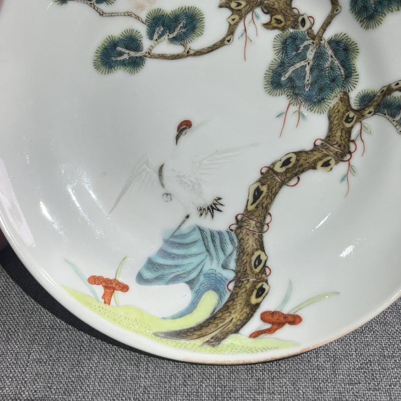 清光绪粉彩松鹤纹盘 - 图5