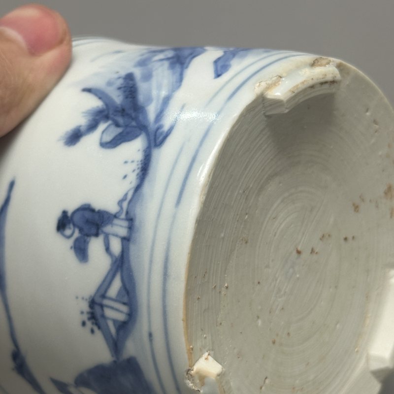 明崇祯 青花人物高仕图筒式炉 - 图7