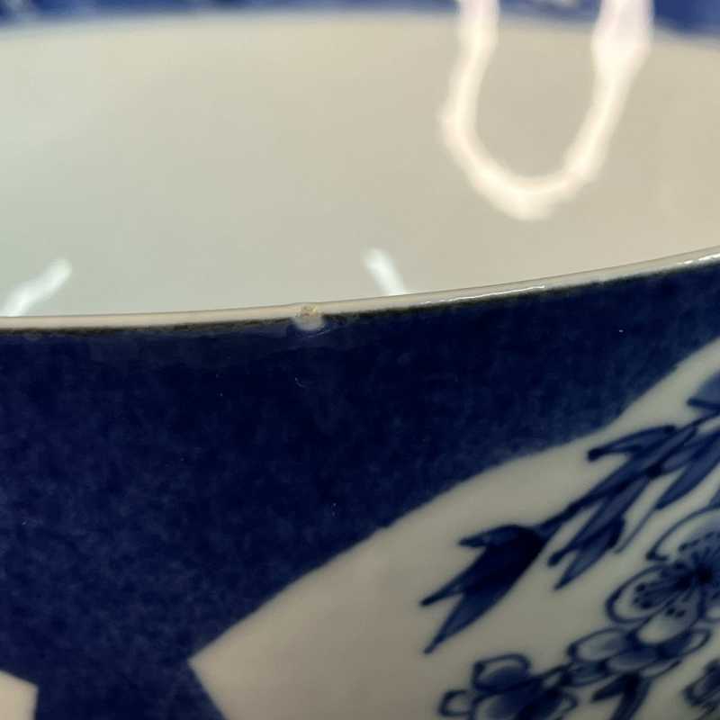 清康熙 外洒蓝开花花卉内青花山水纹碗 - 图7