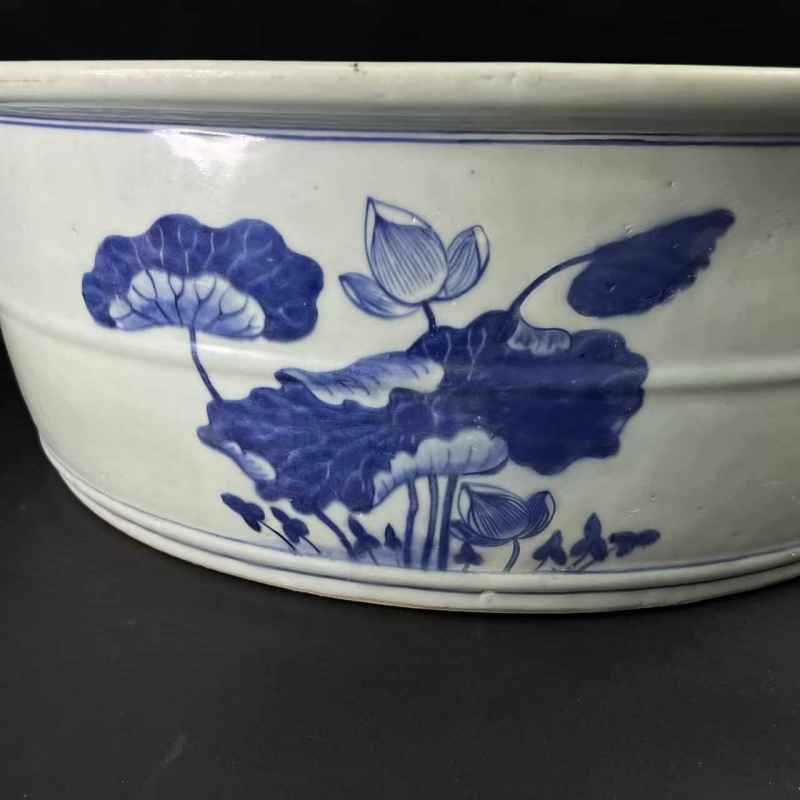 清 青花山水人物纹鱼浅 - 图12
