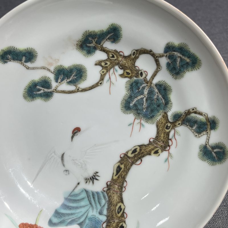 清光绪粉彩松鹤纹盘 - 图6