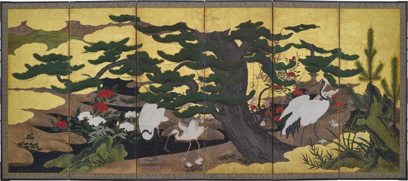 Attributed to the Kano school, Cranes among pine, Edo period, 17th century | 狩野派　松に鶴図屏風　江戸時代初期　17世紀 - 图3