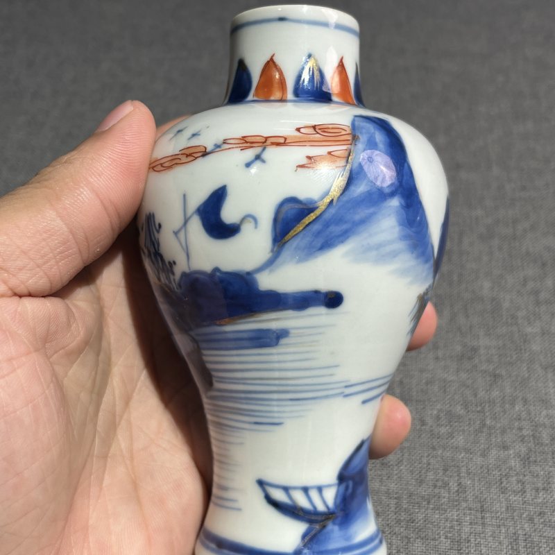 清康熙青花矾红风景梅瓶 - 图8