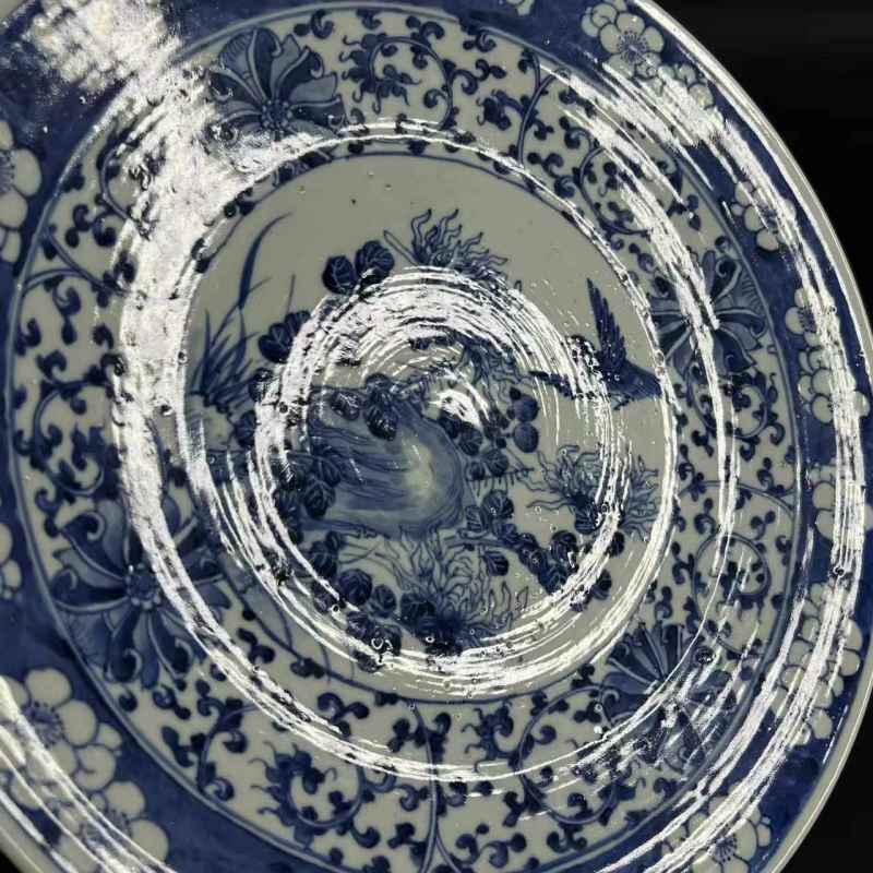 清中期 青花花鸟纹大盘 - 图4