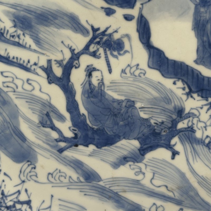 清康熙 青花仙人乘槎图盘 - 图3