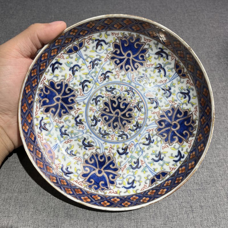 清光绪青花加彩花卉纹盘一对 - 图14