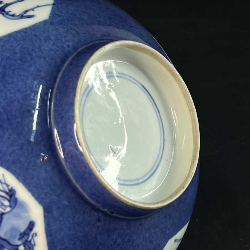 清康熙 外洒蓝开花花卉内青花山水纹碗 - 图10