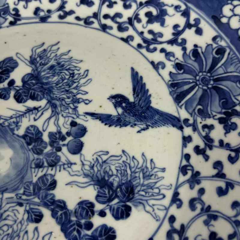 清中期 青花花鸟纹大盘 - 图6