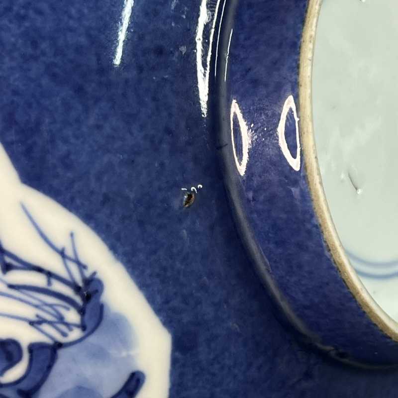清康熙 外洒蓝开花花卉内青花山水纹碗 - 图11