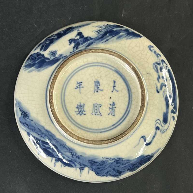 清中期 煨瓷青花山水人物纹印盒 - 图5