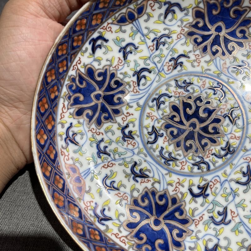 清光绪青花加彩花卉纹盘一对 - 图16