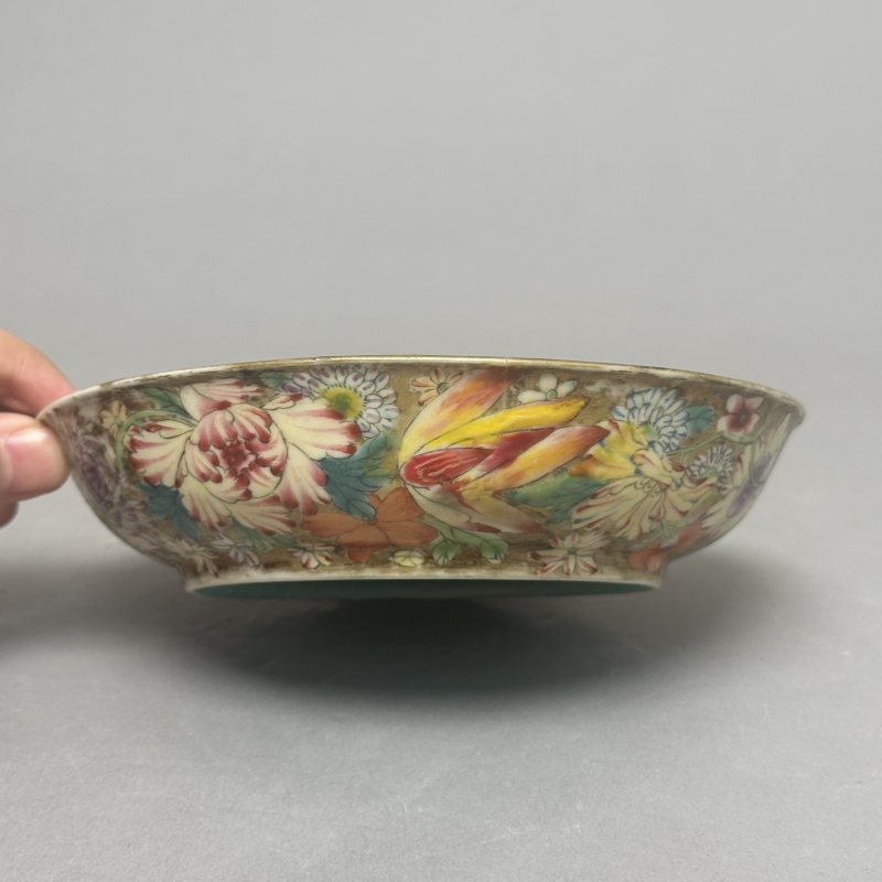 清光绪 粉彩百花不落地盘 - 图5