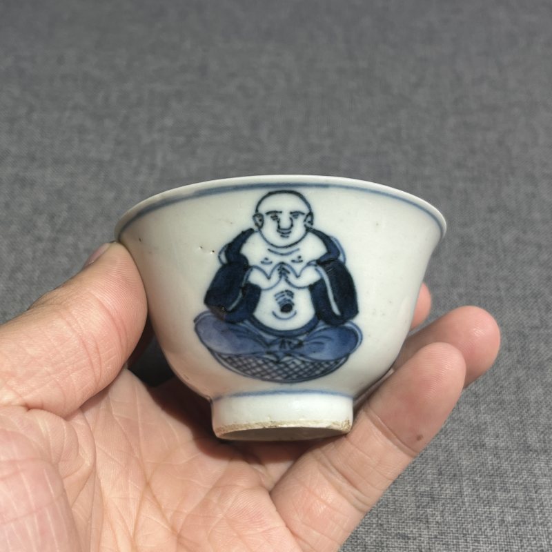 清青花佛教人物茶圆一对 - 图9