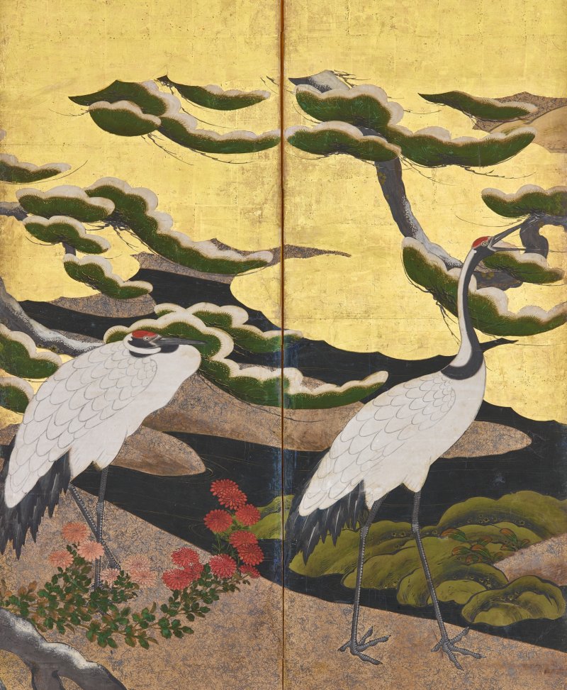 Attributed to the Kano school, Cranes among pine, Edo period, 17th century | 狩野派　松に鶴図屏風　江戸時代初期　17世紀 - 图4