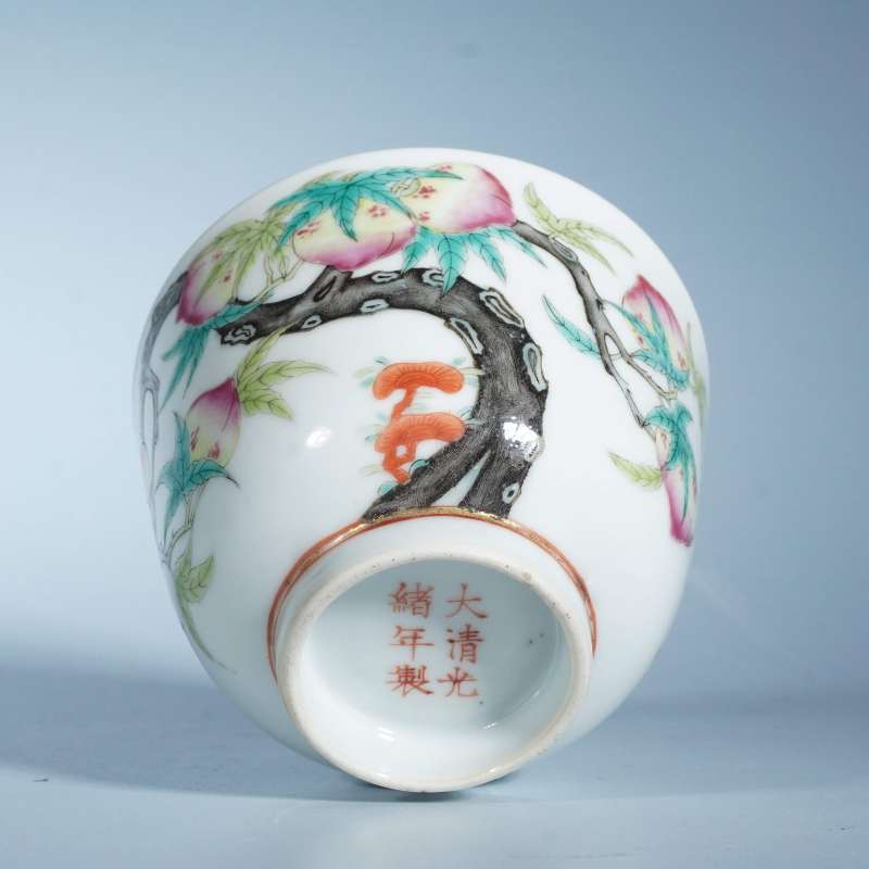 清光绪粉彩福寿纹压手杯 - 图3