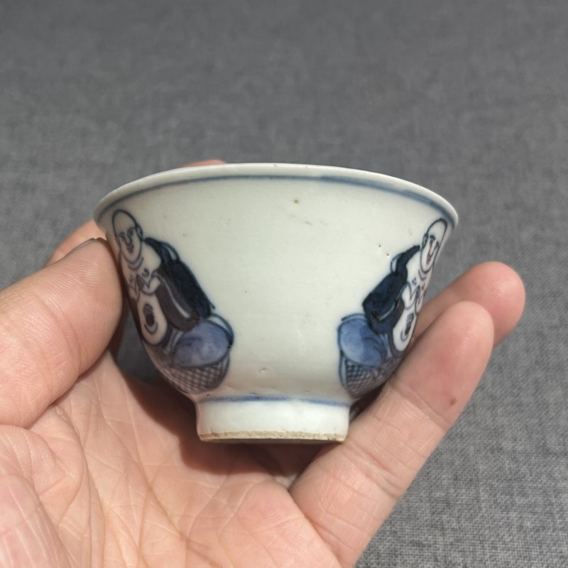 清青花佛教人物茶圆一对 - 图10
