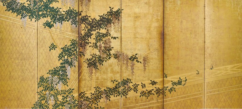 Attributed to the Hasegawa School, Wicker fence among wisteria, maple, bush clover and pampas grass, Edo period, early 17th century | 長谷川派　網代垣藤花・萩薄図屏風　江戸時代初頭　17世紀前半 - 图7
