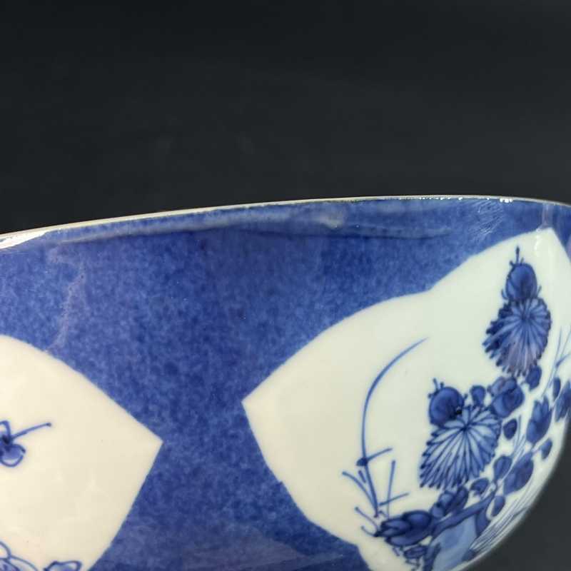 清康熙 外洒蓝开花花卉内青花山水纹碗 - 图14