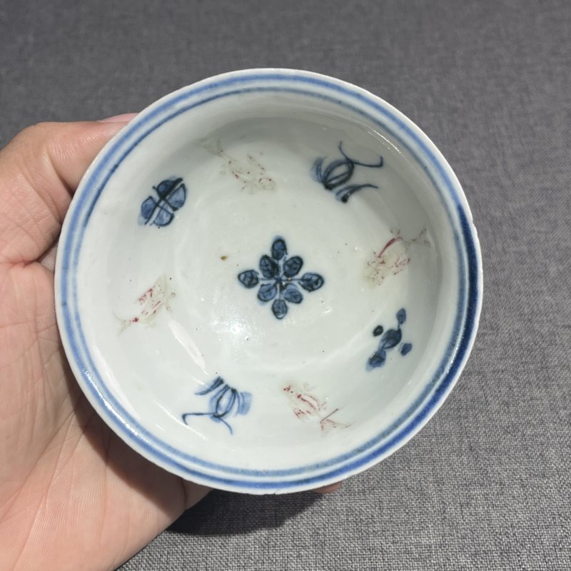 明晚期青花釉里红花卉茶圆 - 图6