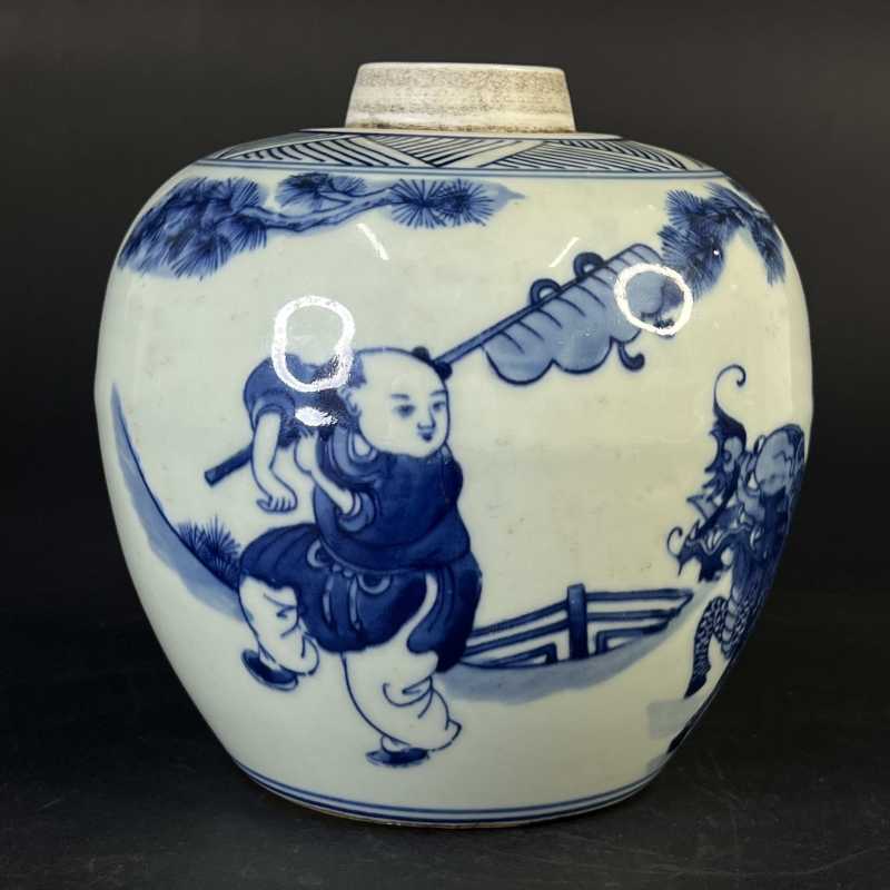 清 青花麒麟送子纹小罐 - 图2