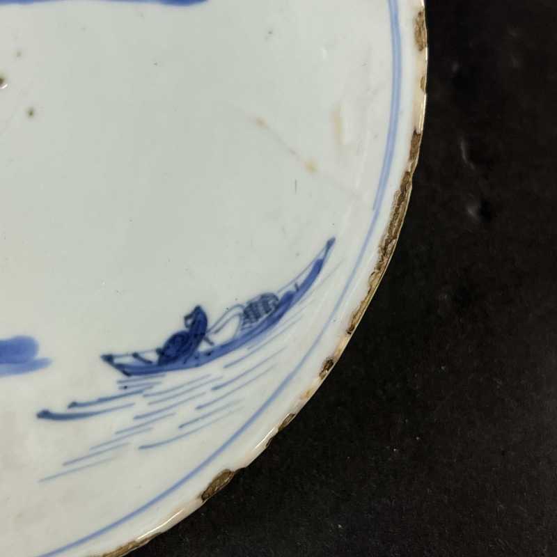 明天启 青花山水人物纹盘三只 - 图8