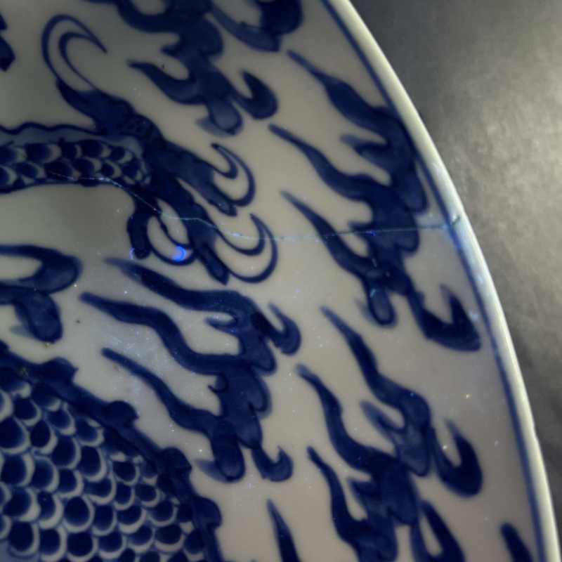 清康熙 青花龙凤纹大盘 - 图3