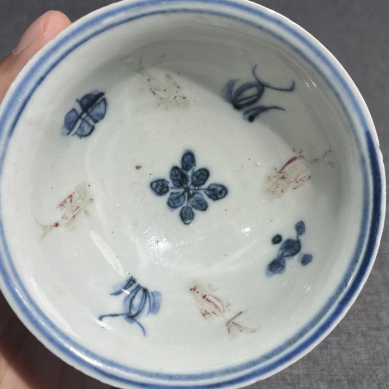 明晚期青花釉里红花卉茶圆 - 图7