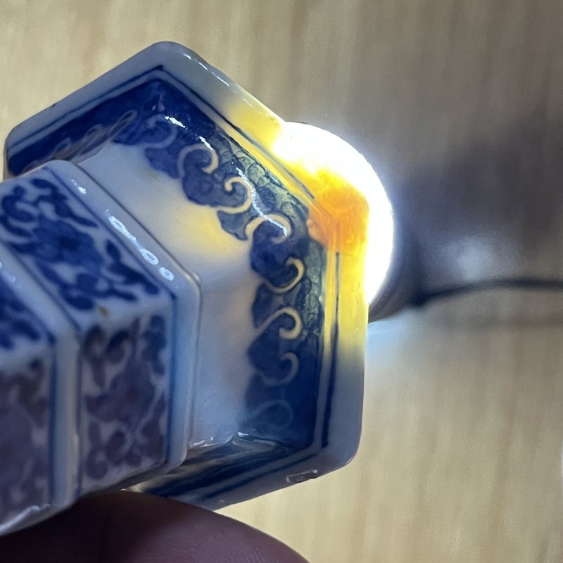 清晚期青花粉彩花鸟六方瓶 - 图16
