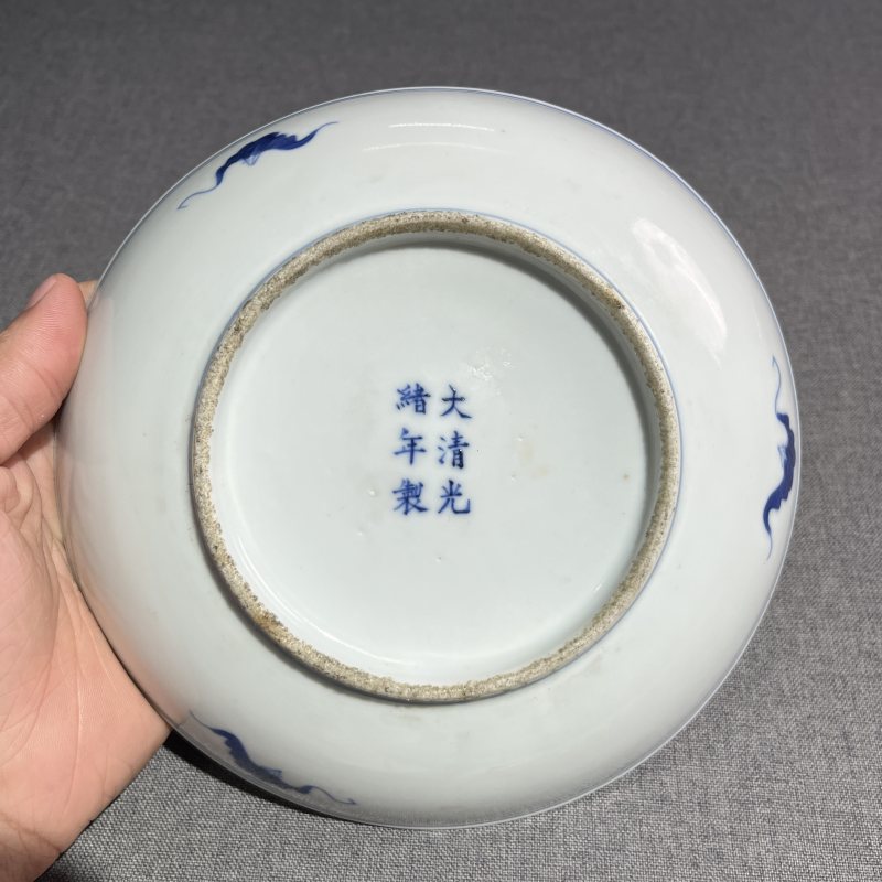清光绪青花加彩花卉纹盘一对 - 图19