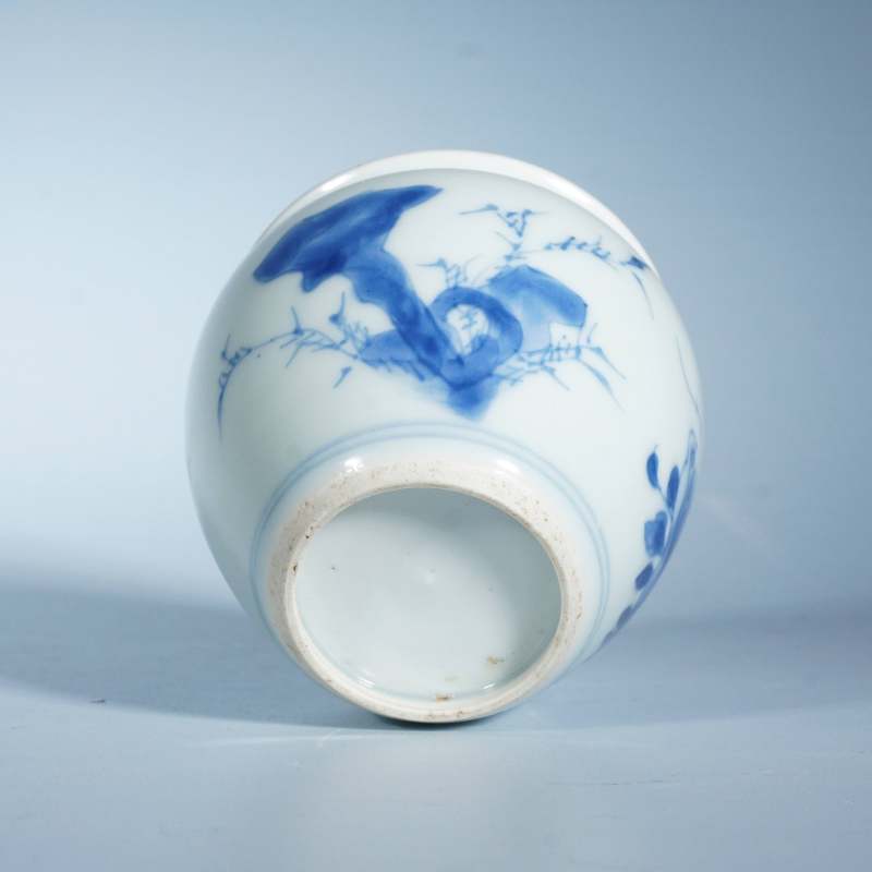 清康熙青花花卉鸡心缸 - 图3
