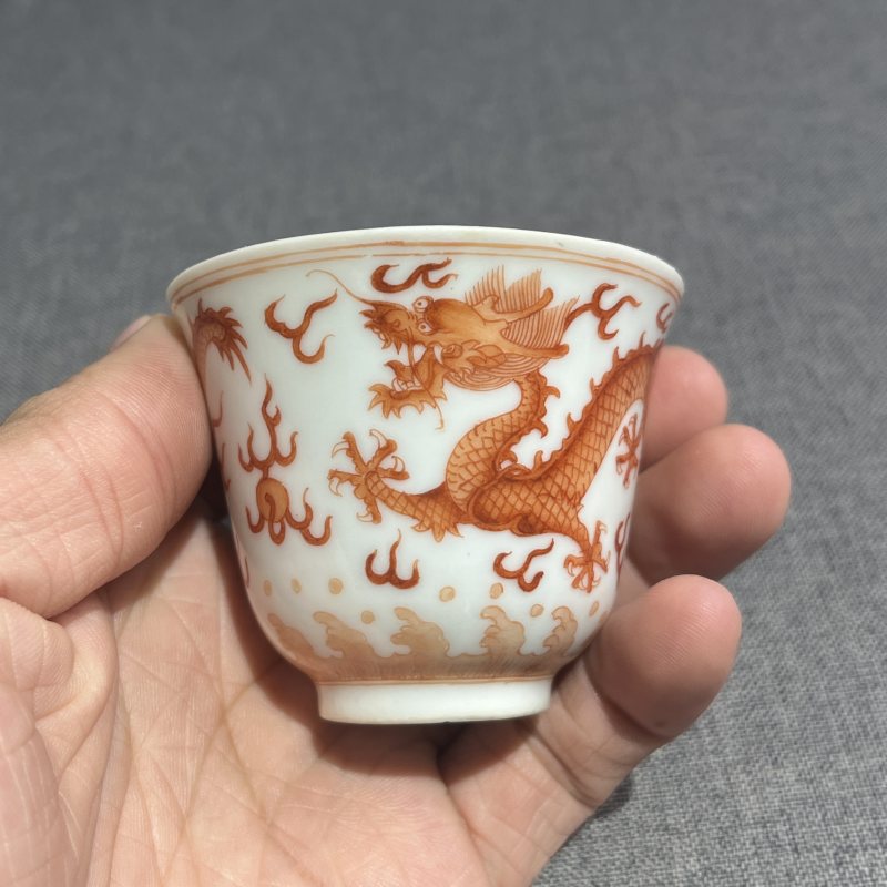 清光绪矾红龙纹铃铛杯 - 图4