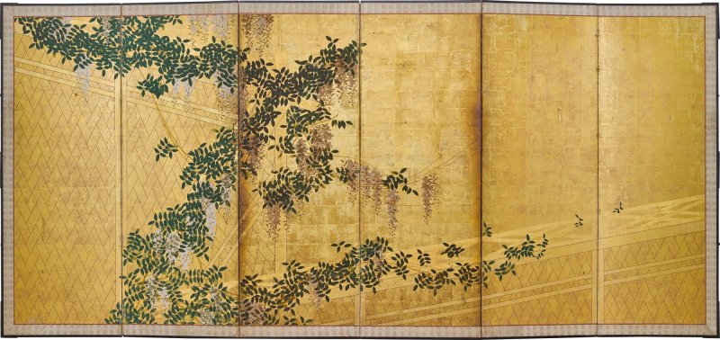 Attributed to the Hasegawa School, Wicker fence among wisteria, maple, bush clover and pampas grass, Edo period, early 17th century | 長谷川派　網代垣藤花・萩薄図屏風　江戸時代初頭　17世紀前半 - 图8