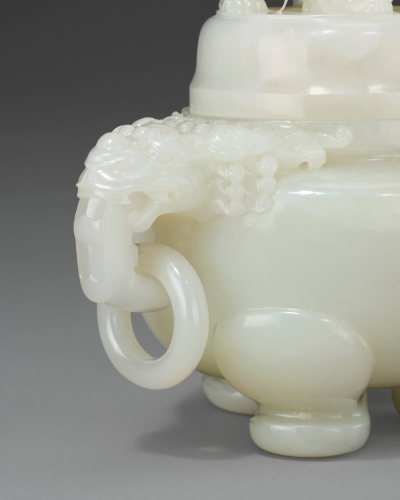 清晚期 白玉活環耳三足蓋爐  LATE QING DYNASTY - 图4