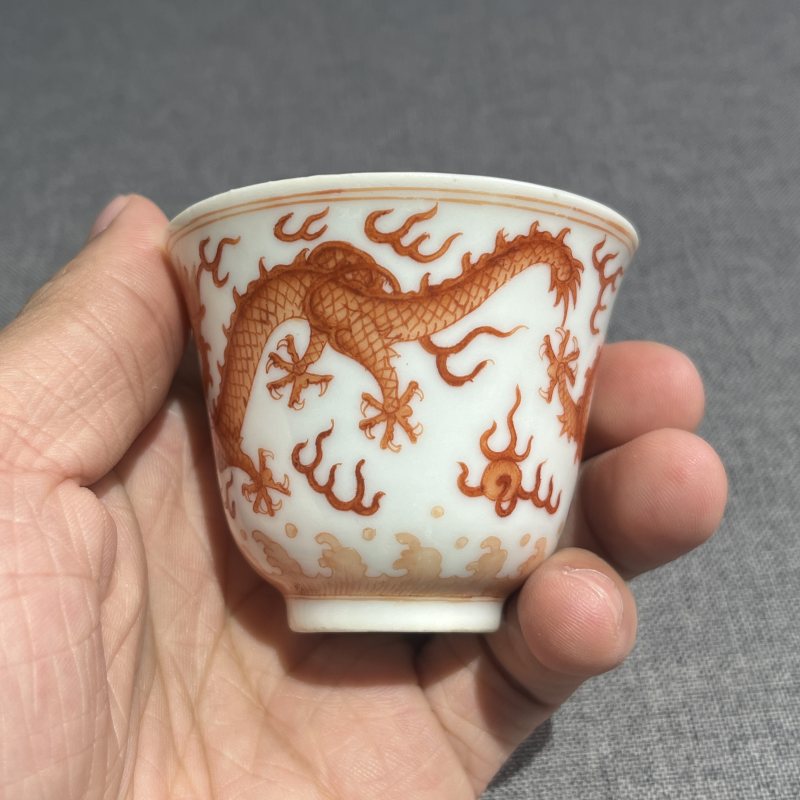 清光绪矾红龙纹铃铛杯 - 图5