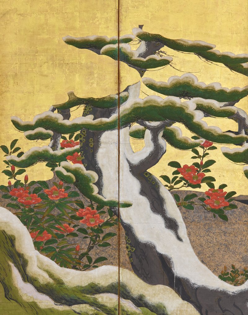 Attributed to the Kano school, Cranes among pine, Edo period, 17th century | 狩野派　松に鶴図屏風　江戸時代初期　17世紀 - 图9