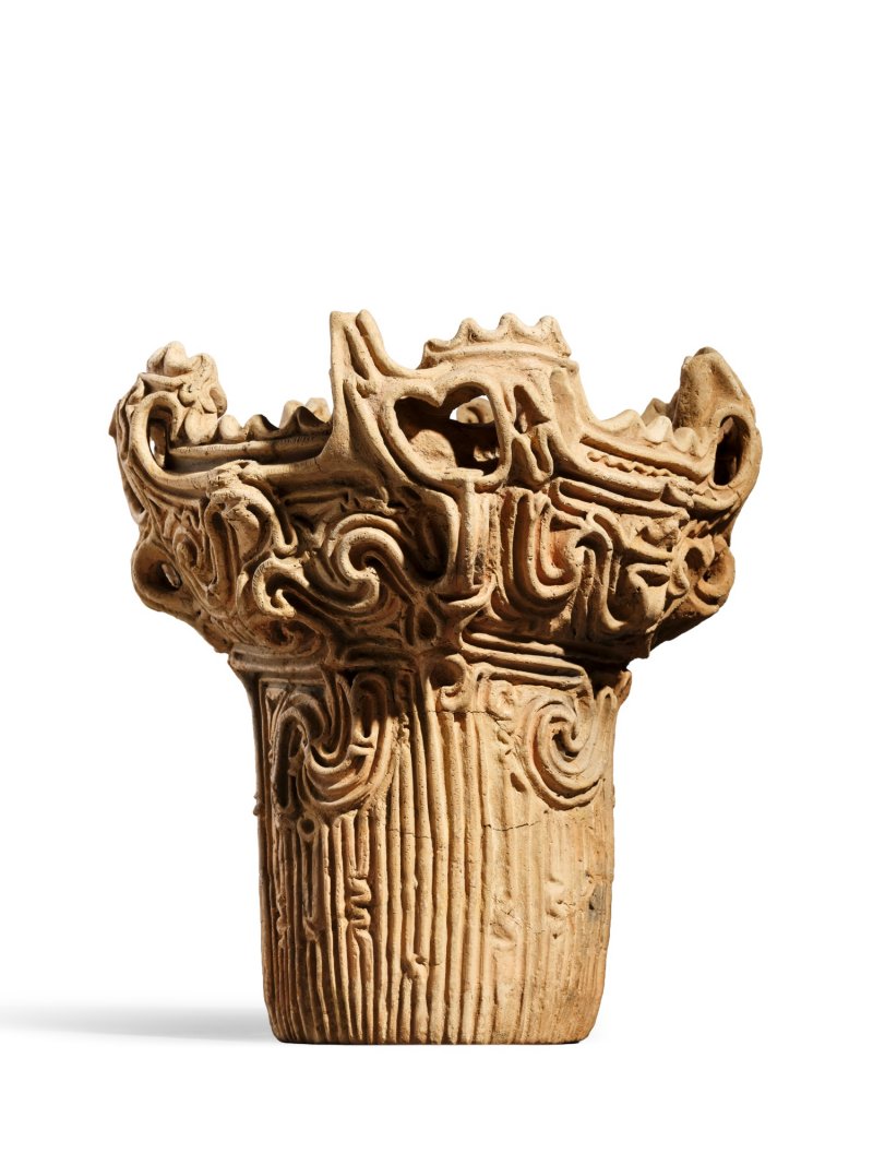 A flame-style earthenware deep vessel, Middle Jomon period, 3500 – 2500 BCE | 深鉢形土器（火焔型土器）　縄文時代中期前半　紀元前3500～2500年