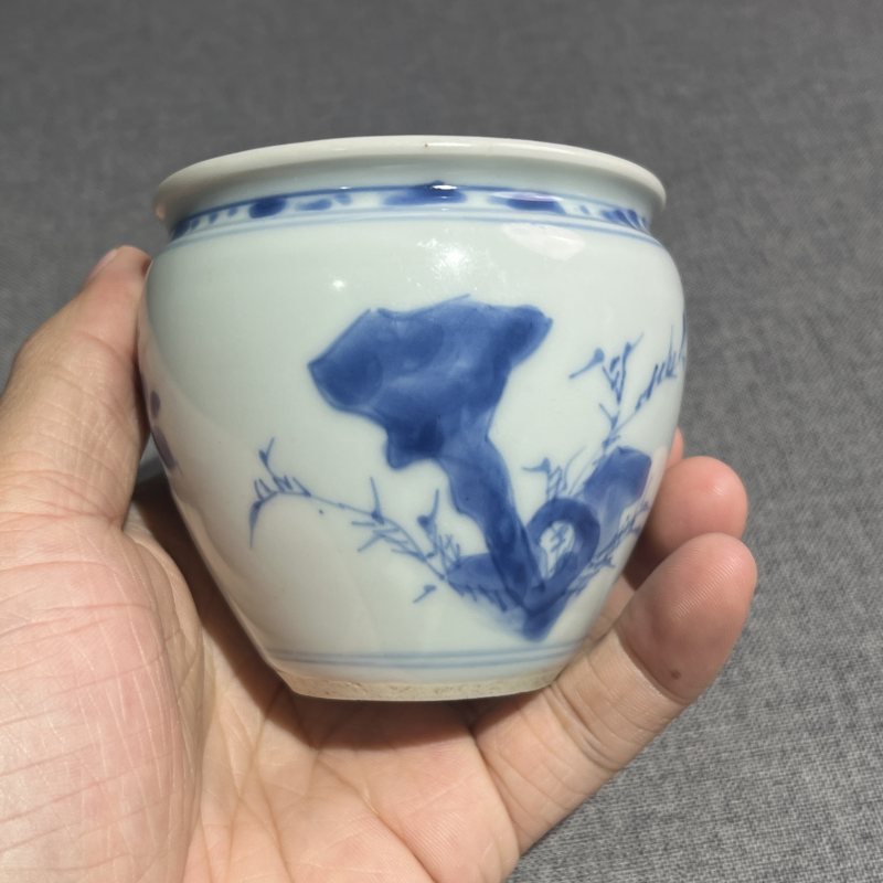 清康熙青花花卉鸡心缸 - 图6
