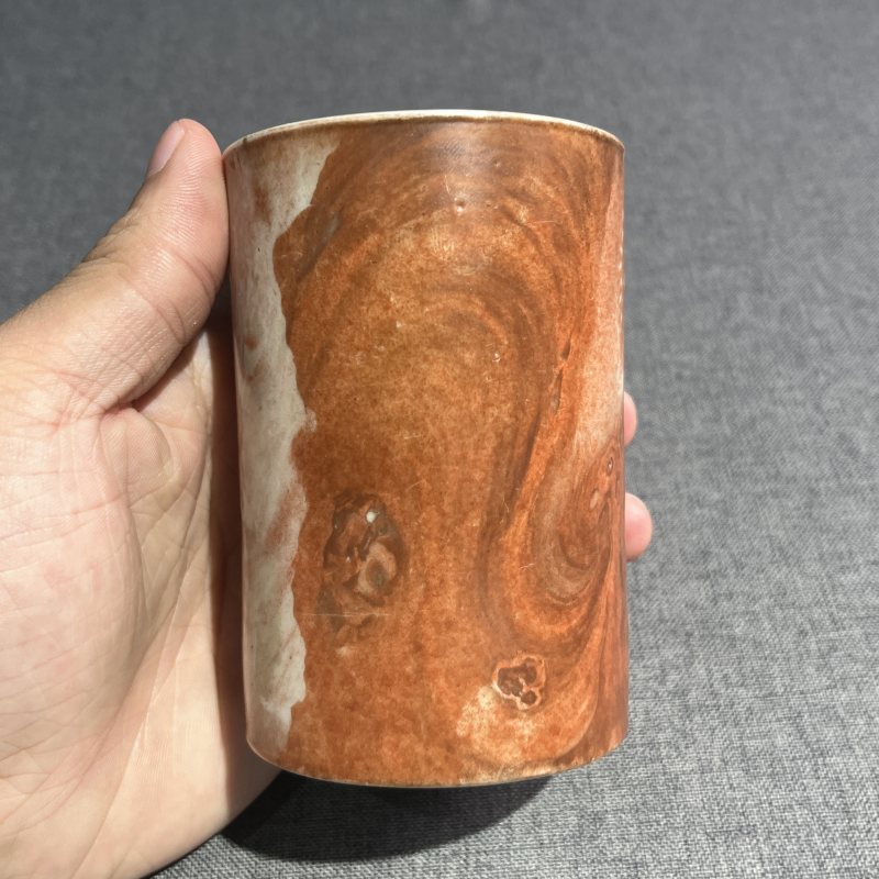 清乾隆粉彩仿木纹釉笔筒 - 图5