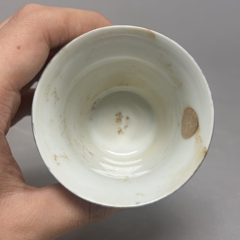 民国 墨彩鱼澡纹马蹄杯一对 - 图11
