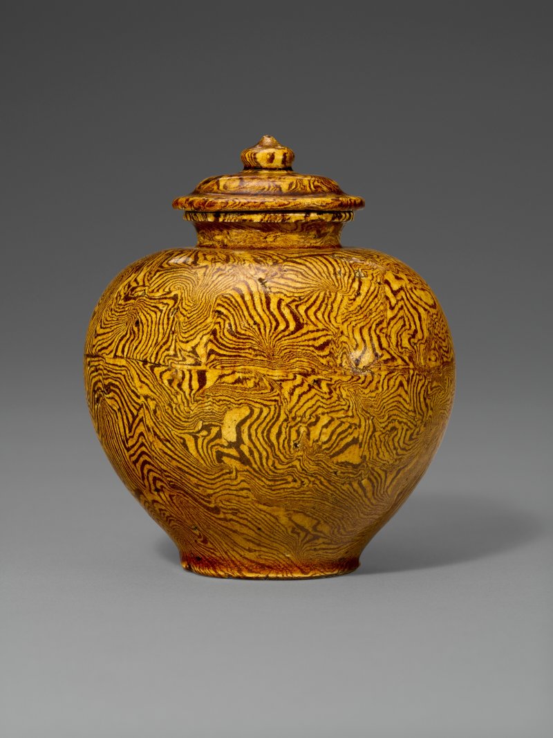 唐 絞胎小蓋罐  TANG DYNASTY (AD 618-907) - 图1