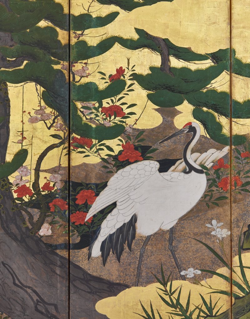 Attributed to the Kano school, Cranes among pine, Edo period, 17th century | 狩野派　松に鶴図屏風　江戸時代初期　17世紀 - 图5