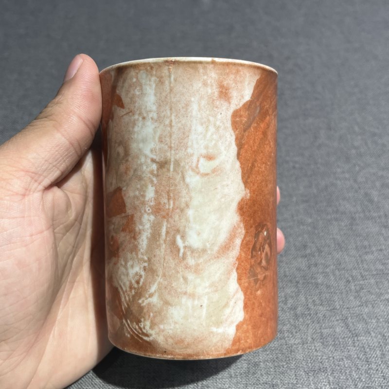清乾隆粉彩仿木纹釉笔筒 - 图6